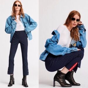 Rag & Bone Mid Rise Simone Pinstripe Snap Cuff Skinny Trousers Navy 2